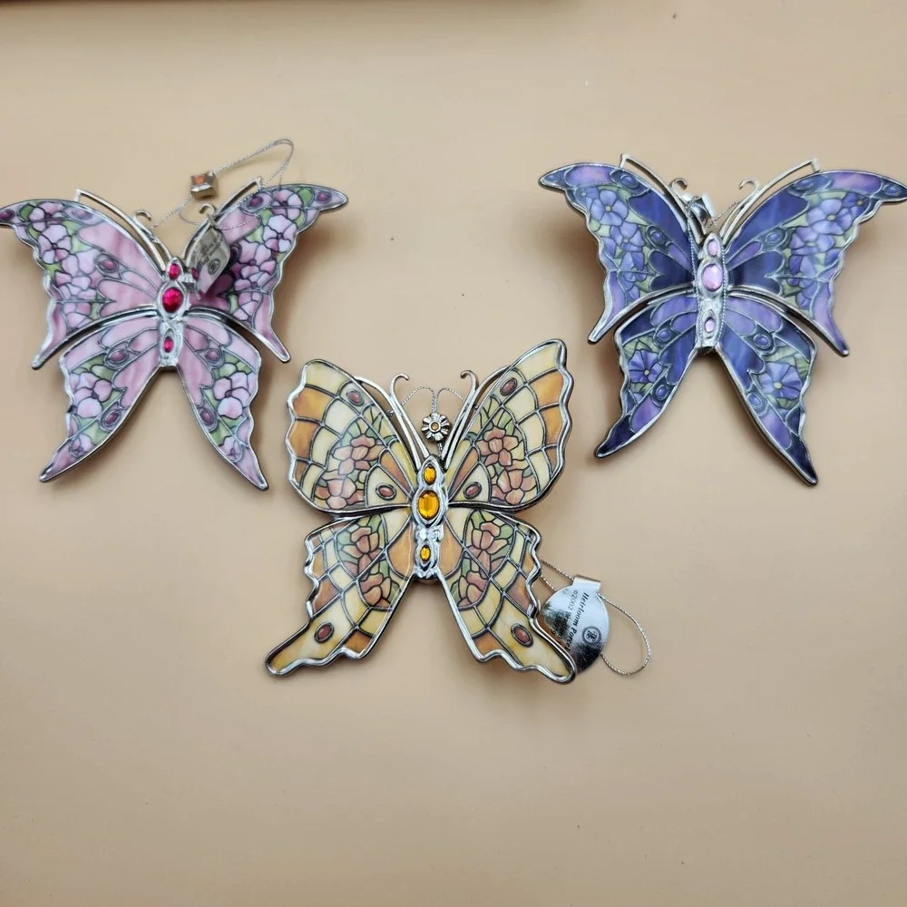 Bradford Exchange Silkin Wings Heirloom Porcelain Butterfly Ornament Set #9